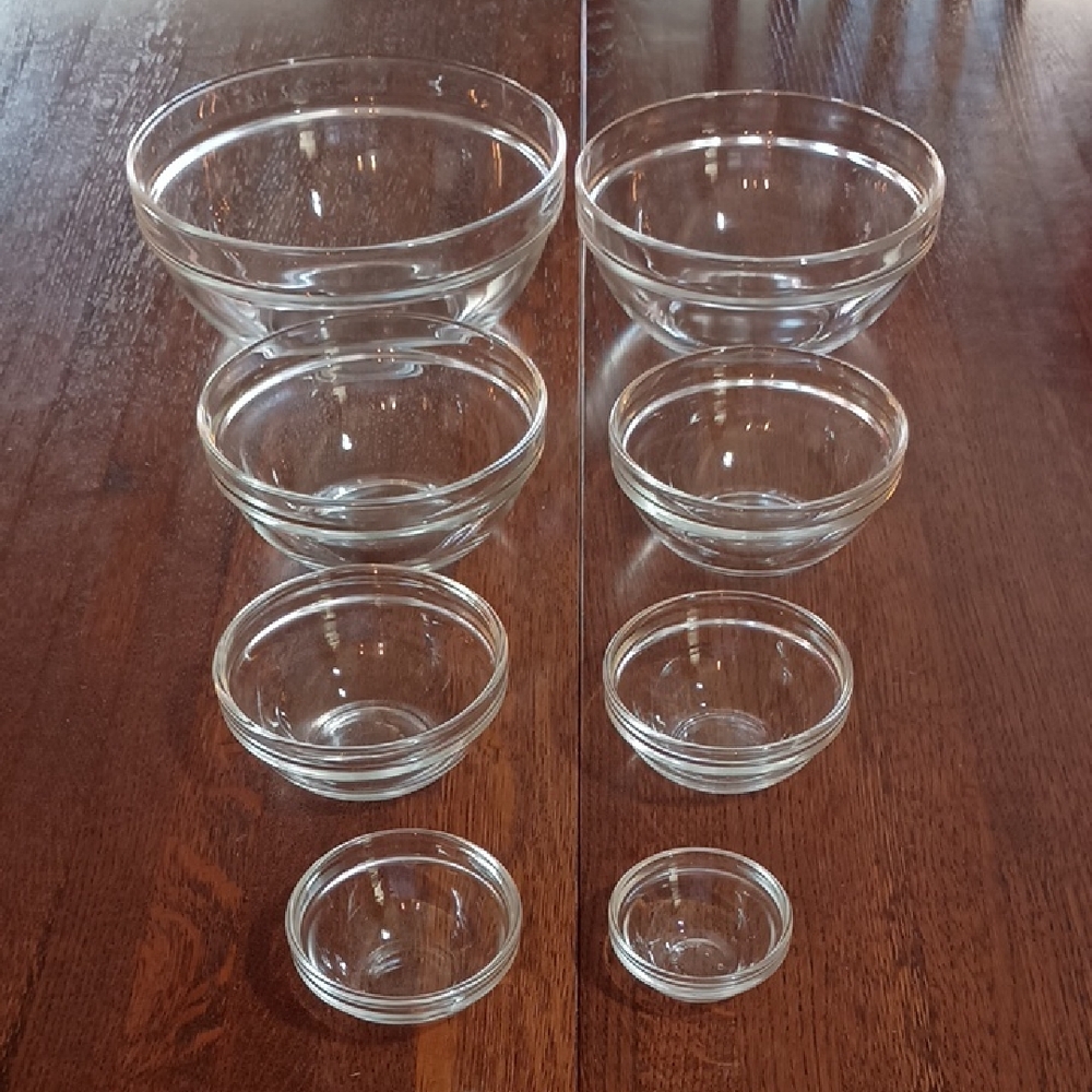 Vintage Arcoroc France 8 Clear Glass Nesting Bowls (b560)